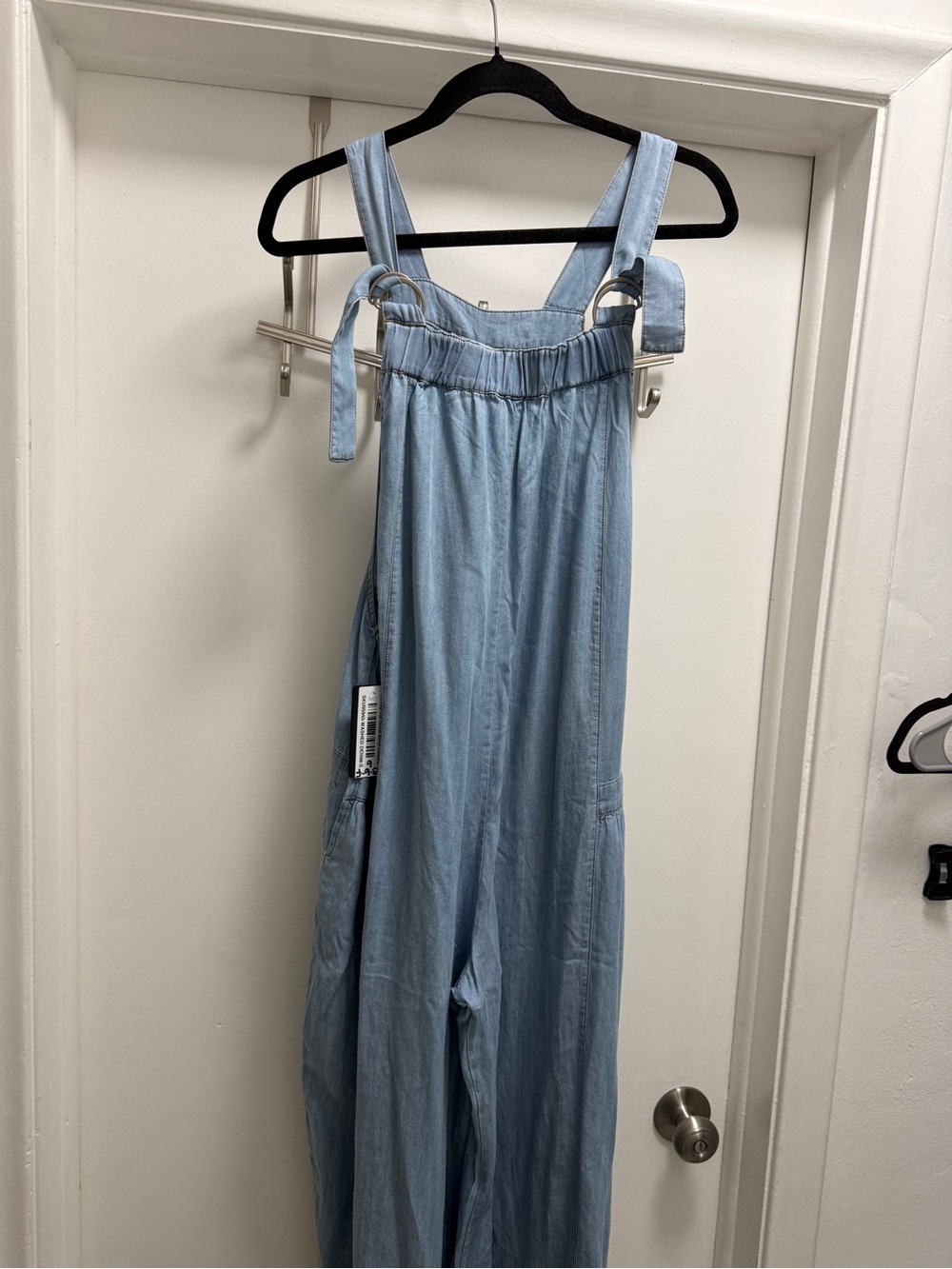 Oddi Light Chambray Tie-Strap Wide-Leg Jumpsuit - Light Blue